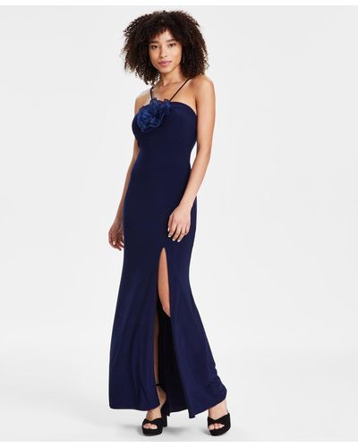 Xscape Rosette Halter Gown - Blue