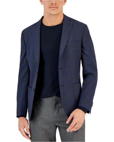 BarIII Slim-fit Navy Windowpane Knit Blazer, Created For Macy's - Blue