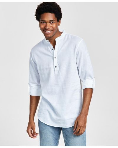 INC International Concepts Regular-fit Linen Popover Shirt - White