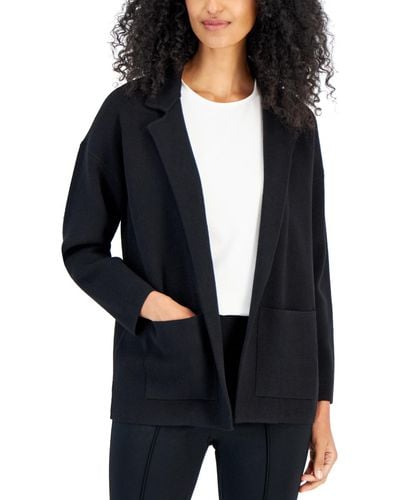 Anne Klein Notched-collar Long-sleeve Sweater Blazer - Black
