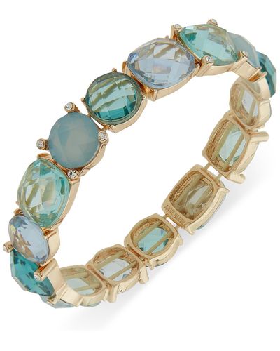 Anne Klein Gold-tone Pave & Tonal Stone Stretch Bracelet - Blue