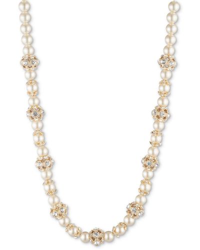Marchesa Gold-tone Imitation Pearl & Crystal Button Station Necklace, 16" + 3" Extender - Metallic