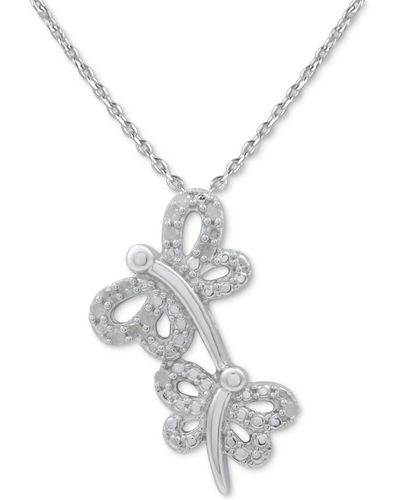 Macy's Diamond Dragonfly 18" Pendant Necklace (1/10 Ct. T.w. - White