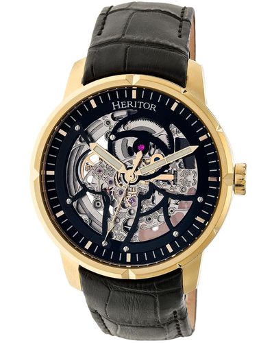 Heritor Automatic Ryder & Gold & Leather Watches 44mm - Black