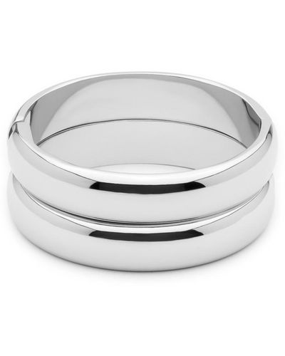 Ettika Simple Stackable Silver-plated Bangle Bracelet Set - White