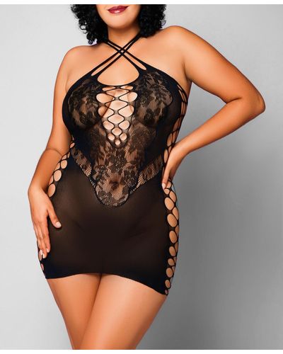 HAUTY Icollection Magnolia All Sheer Queen Size 1piece Chemise - Black