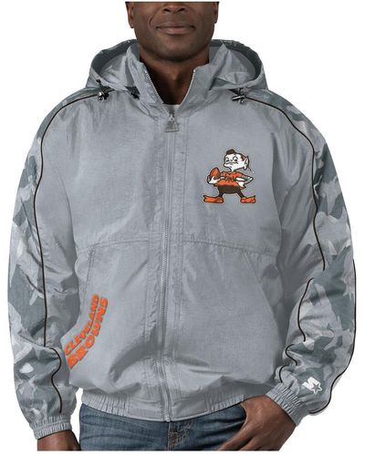 Starter Distressed Cleveland Brown Thursday Night Gridiron Throwback Full-zip Jacket - Gray