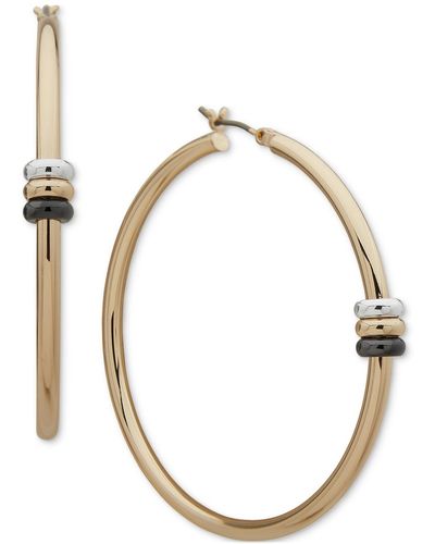 DKNY Tri-tone Medium Rondelle Bead Hoop Earrings - Metallic