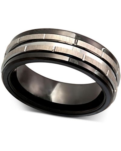Macy's Men's Tungsten Ring, Black Ceramic Tungsten Design Ring - Multicolor