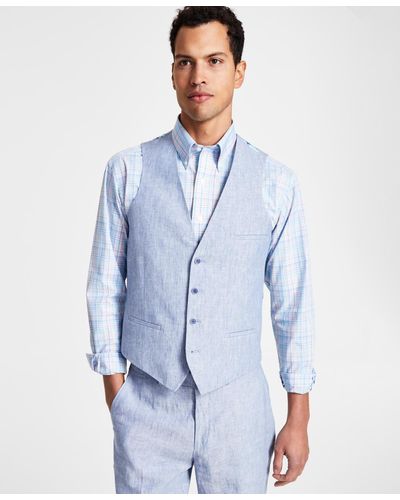 BarIII Slim-fit Linen Suit Vest - Blue