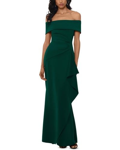 Xscape Ruffled Off-the-shoulder Gown - Green