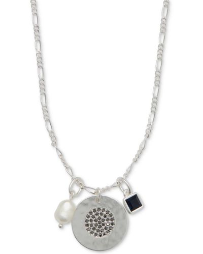 Lucky Brand Tone Pave Disc Pearl Necklace - White