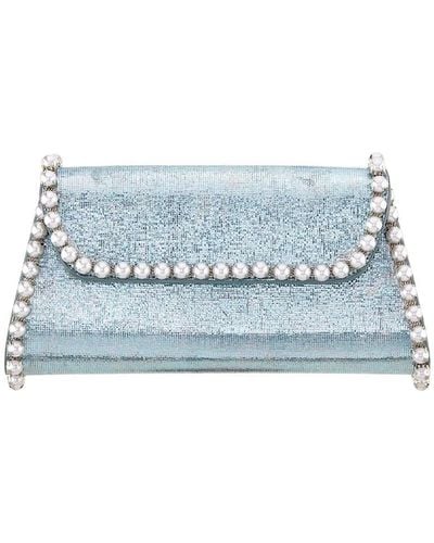 Nina Imitation Pearl Trim Trapezoid Flap Bag - Blue