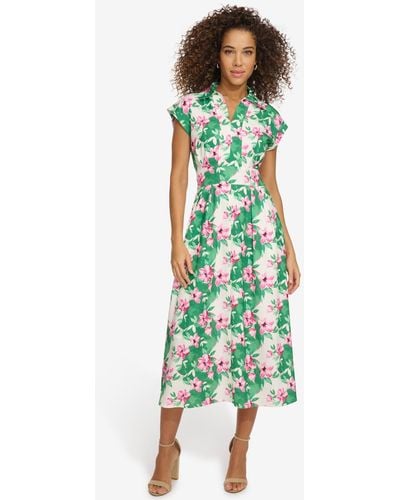 Kensie Floral-print Midi Dress - Green