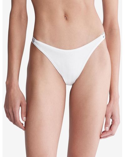 Calvin Klein Modern Logo Dipped String Thong Underwear Qd5157 - White