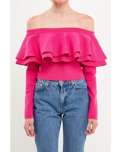 Endless Rose Off-the-shoulder Knit Top - Pink