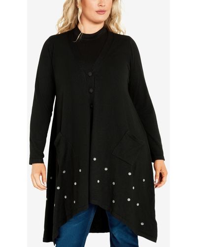 Avenue Plus Size Bernal V-neck Cardigan Sweater - Black