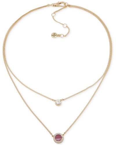 DKNY Gold-tone Crystal & Color Inlay Disc Layered Pendant Necklace - White