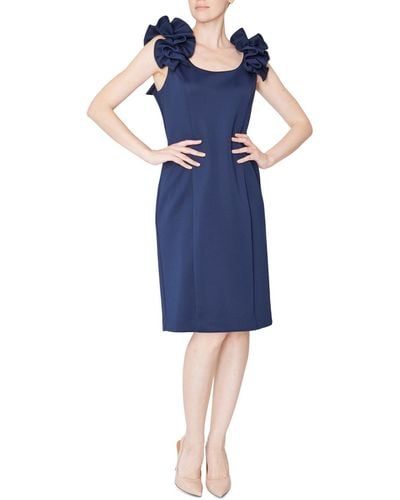 Donna Ricco Ruffled-shoulder Sleeveless Dress - Blue