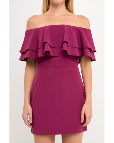 Endless Rose Ruffled Off Shoulder Mini Dress - Purple