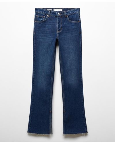 Mango Slits Detail Mid-waist Flared Jeans - Blue