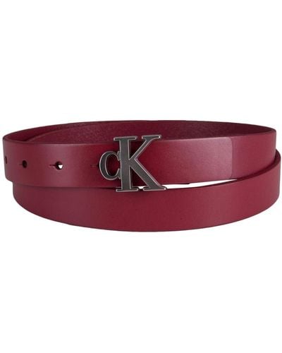 Calvin Klein Ck Monogram Buckle Skinny Belt - Red