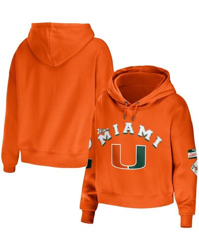 WEAR by Erin Andrews Miami Hurricanes Mixed Media Cropped Pullover Hoodie - Orange