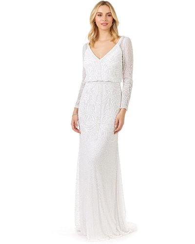 Lara Grant Long Sleeve Beaded Wedding Dress - White