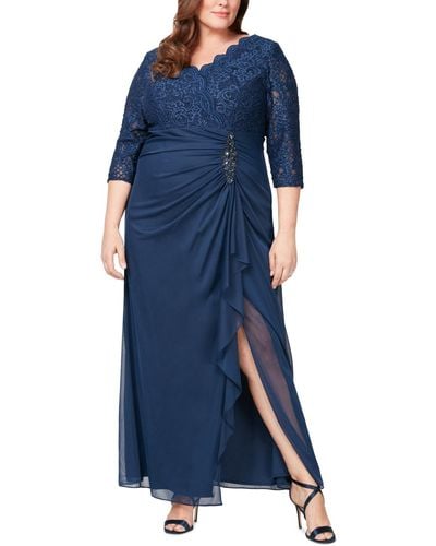 Alex Evenings Plus Size Embellished Empire-waist Gown - Blue
