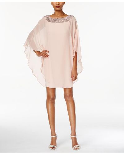 Xscape Embellished Chiffon Cape Overlay Cocktail Dress - Natural