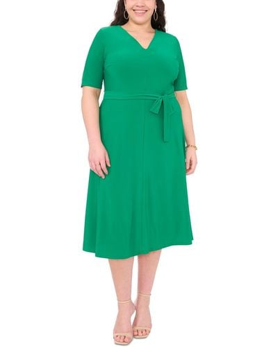 Msk Plus Size Tie Waist Midi Dress - Green