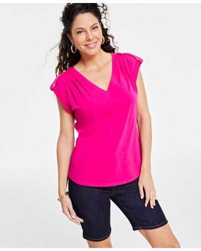 INC International Concepts Cap-sleeve V-neck Top - Pink