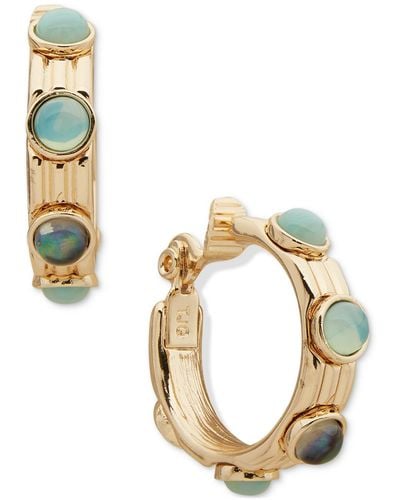 Anne Klein Gold-tone Small Stone Studded Clip-on Hoop Earrings - Metallic