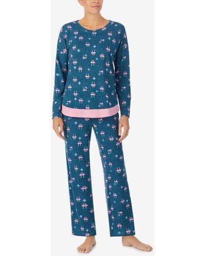 Ellen Tracy Long Sleeve Crew Neck Pajamas Set - Blue