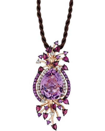 Le Vian Crazy Collection Multi-stone Cord Pendant Necklace In 14k Strawberry Rose Gold (18 Ct. T.w.) - Purple