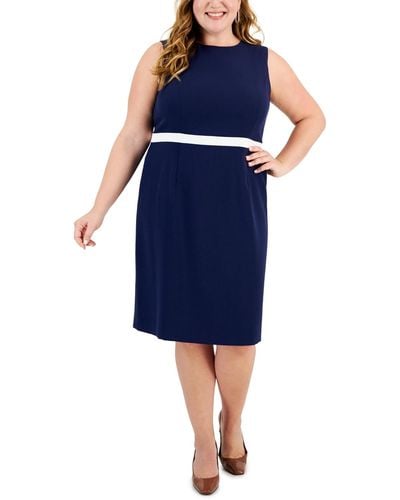 Kasper Plus Size Sleeveless Contrast-waist Framed Sheath Dress - Blue