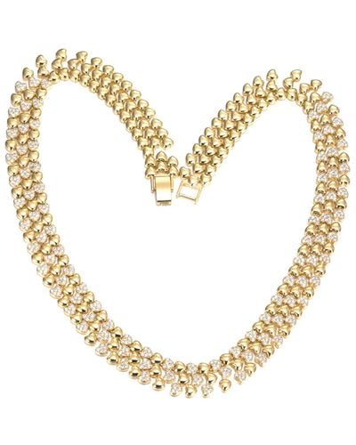 By Adina Eden Wide Pave And Solid Hearts Chain Choker Necklace - Metallic