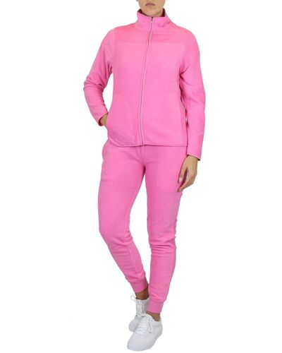 Galaxy By Harvic Polar Fleece Sweatshirt Top jogger Bottom Matching Set - Pink