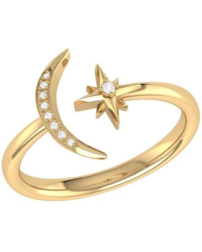 LuvMyJewelry Starlit Moon Design Sterling Silver Diamond Ring - Metallic