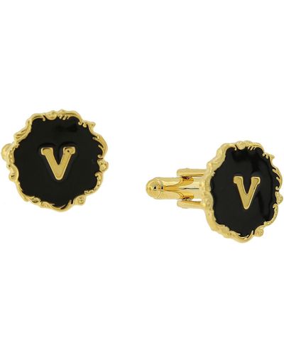 1928 Jewelry 14k Gold-plated Enamel Initial V Cufflinks - Black