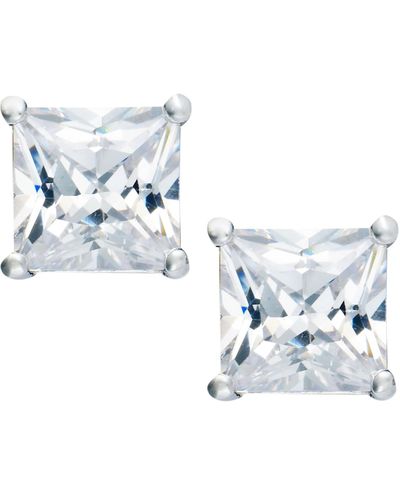 Giani Bernini Sterling Silver Earrings, Square Cubic Zirconia Studs (3-1/3 Ct. T.w.) - Blue