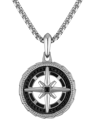 Bulova Stainless Steel Black Diamond Marine Star Pendant Necklace - Metallic