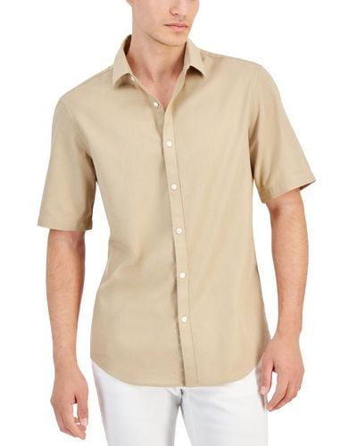 Alfani Short-sleeve Solid Textured Shirt - Natural