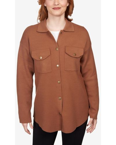 Ruby Rd. Petite Solid Shacket Shirt Jacket - Brown