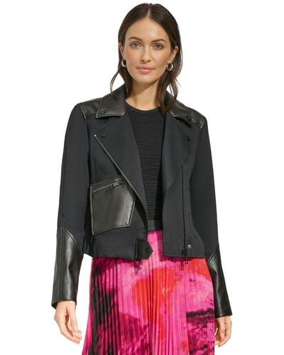 DKNY Faux-leather-accent Moto Jacket - Red