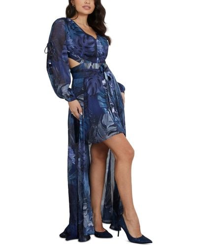 Guess Farrah Long Sleeve Mini Dress With Removable Long Skirt - Blue