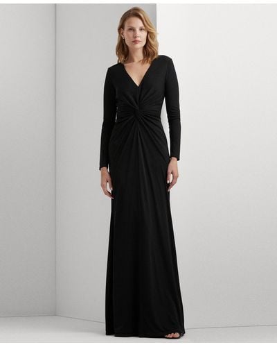 Lauren by Ralph Lauren Twisted Long-sleeve Gown - Black