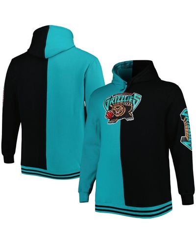 Mitchell & Ness Teal And Black Memphis Grizzlies Big And Tall Hardwood Classics Split Pullover Hoodie - Blue