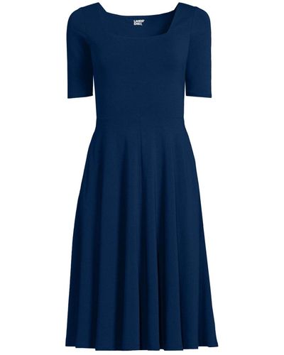 Lands' End Elbow Sleeve Fit And Flatter Dress - Blue
