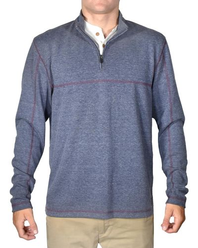 Vintage 1946 Stretch Quarter-zip Long-sleeve Topstitched Sweater - Blue